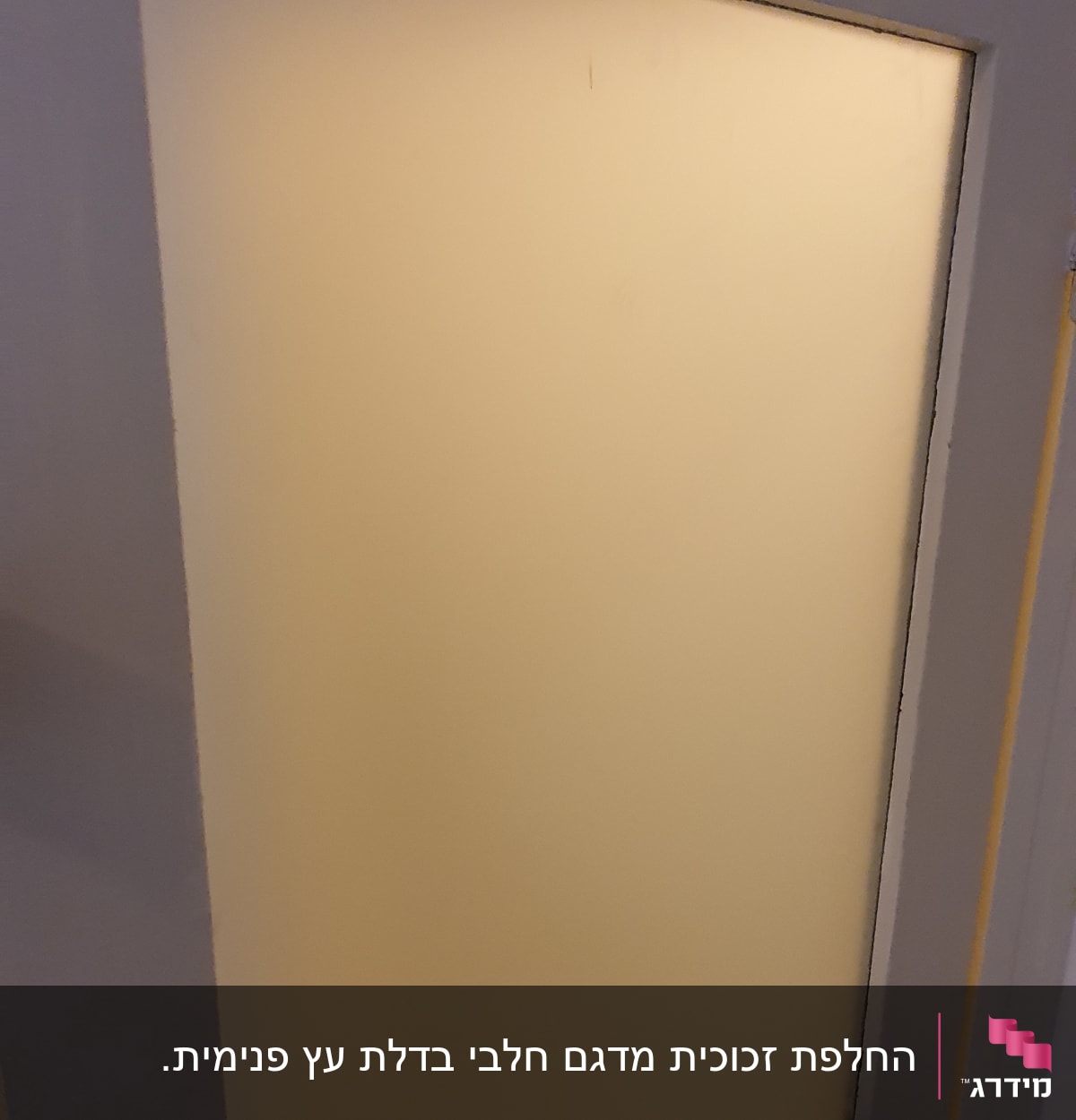 זכוכית חלבית בדלת עץ עם ידית מתכת